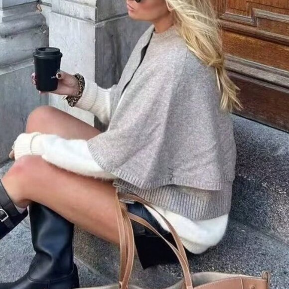 Khaki Casual Women's Buttoned Round Neck Knit Cardigan - Picture 9 of 9